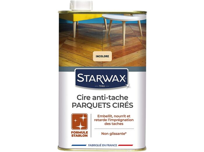 STARWAX Cire Starlon Anti-tache pour Parquets Cirés Incolore - 1L - Idéal pour Embellir et Protéger les Parquets Cirés des Taches Incolore / 1 L