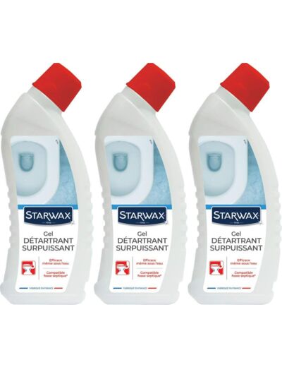 STARWAX Détartrant Surpuissant en Gel pour WC - 3x 750ml - Idéal pour Détartrer les WC