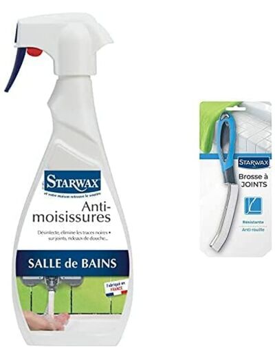 STARWAX Anti-Moississures 500 ml + Brosse à Joints - Idéal pour Désinfecter, Détruire les Moisissures et Récurer les Joints de Carrelage dans les Pièces Humides