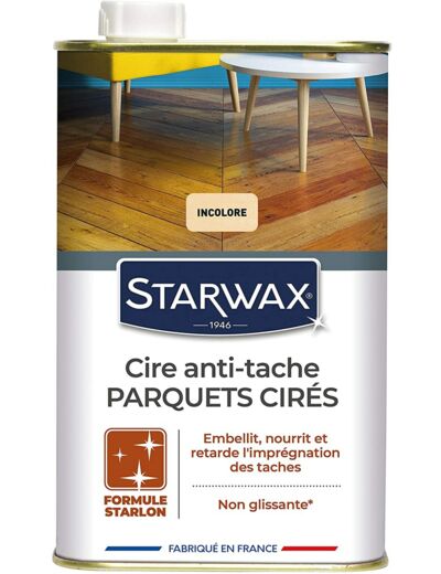 STARWAX Cire Starlon Anti-tache pour Parquets Cirés Incolore - 1L - Idéal pour Embellir et Protéger les Parquets Cirés des Taches Incolore / 1 L